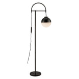 Modern Arc Floor Standing Lamp with Frosted Glass Globe and Brushed Brass Gold Finish