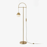 Modern Arc Floor Standing Lamp with Frosted Glass Globe and Brushed Brass Gold Finish