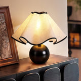 Wavecrest Modern Bedside Table Lamp with Wooden Base and Draped Linen Fabric Shade