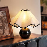 Wavecrest Modern Bedside Table Lamp with Wooden Base and Draped Linen Fabric Shade