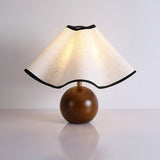 Wavecrest Modern Bedside Table Lamp with Wooden Base and Draped Linen Fabric Shade