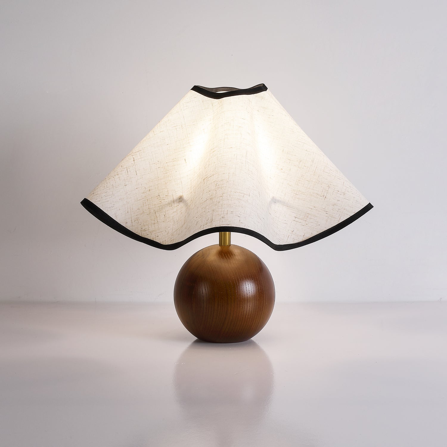 Wavecrest Modern Bedside Table Lamp with Wooden Base and Draped Linen Fabric Shade