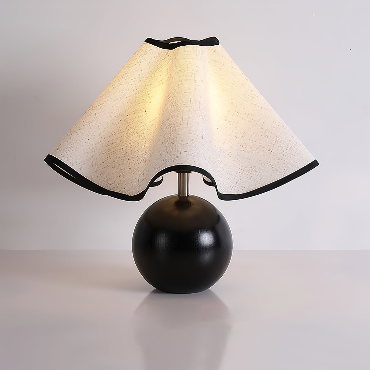 Wavecrest Modern Bedside Table Lamp with Wooden Base and Draped Linen Fabric Shade