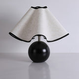Wavecrest Modern Bedside Table Lamp with Wooden Base and Draped Linen Fabric Shade