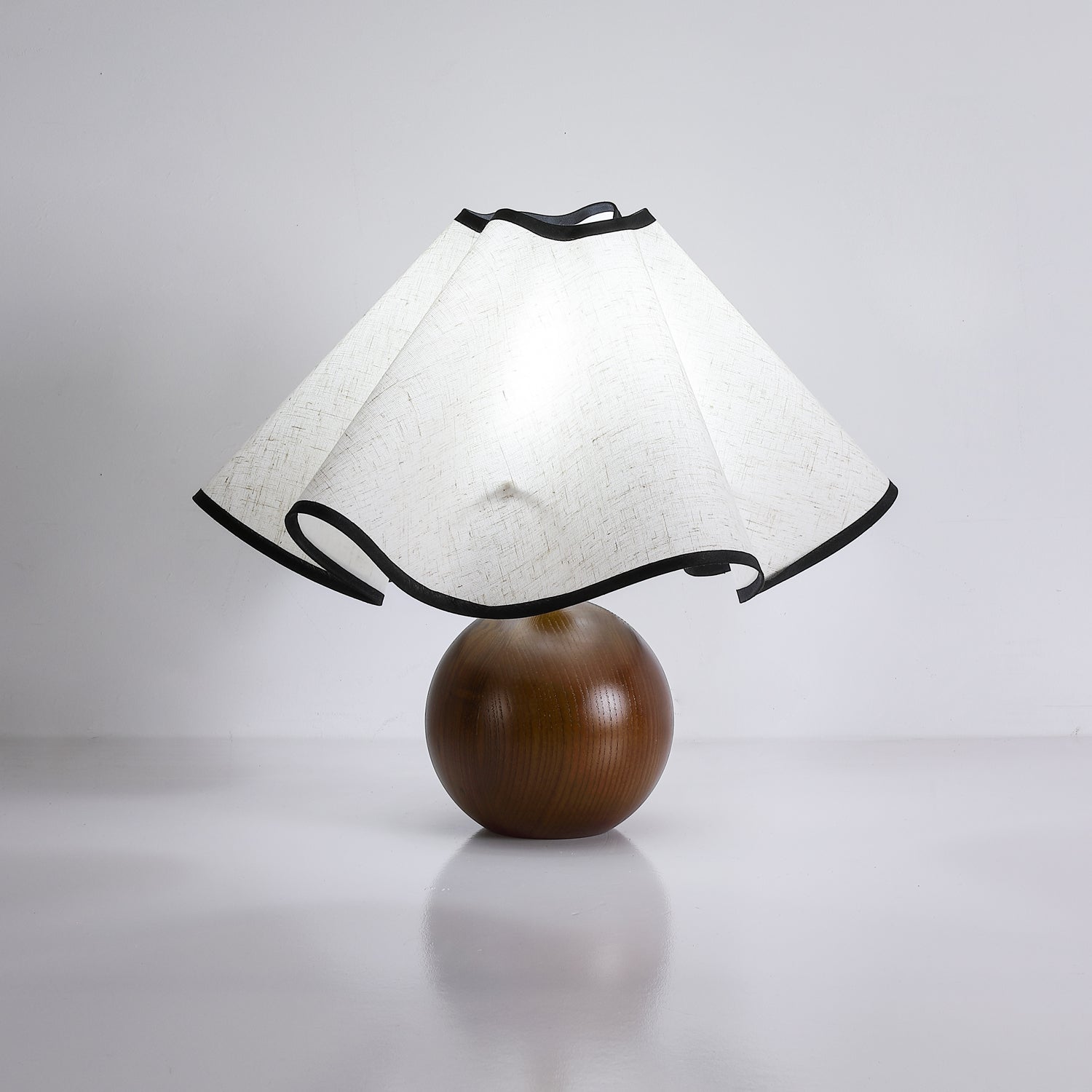 Wavecrest Modern Bedside Table Lamp with Wooden Base and Draped Linen Fabric Shade