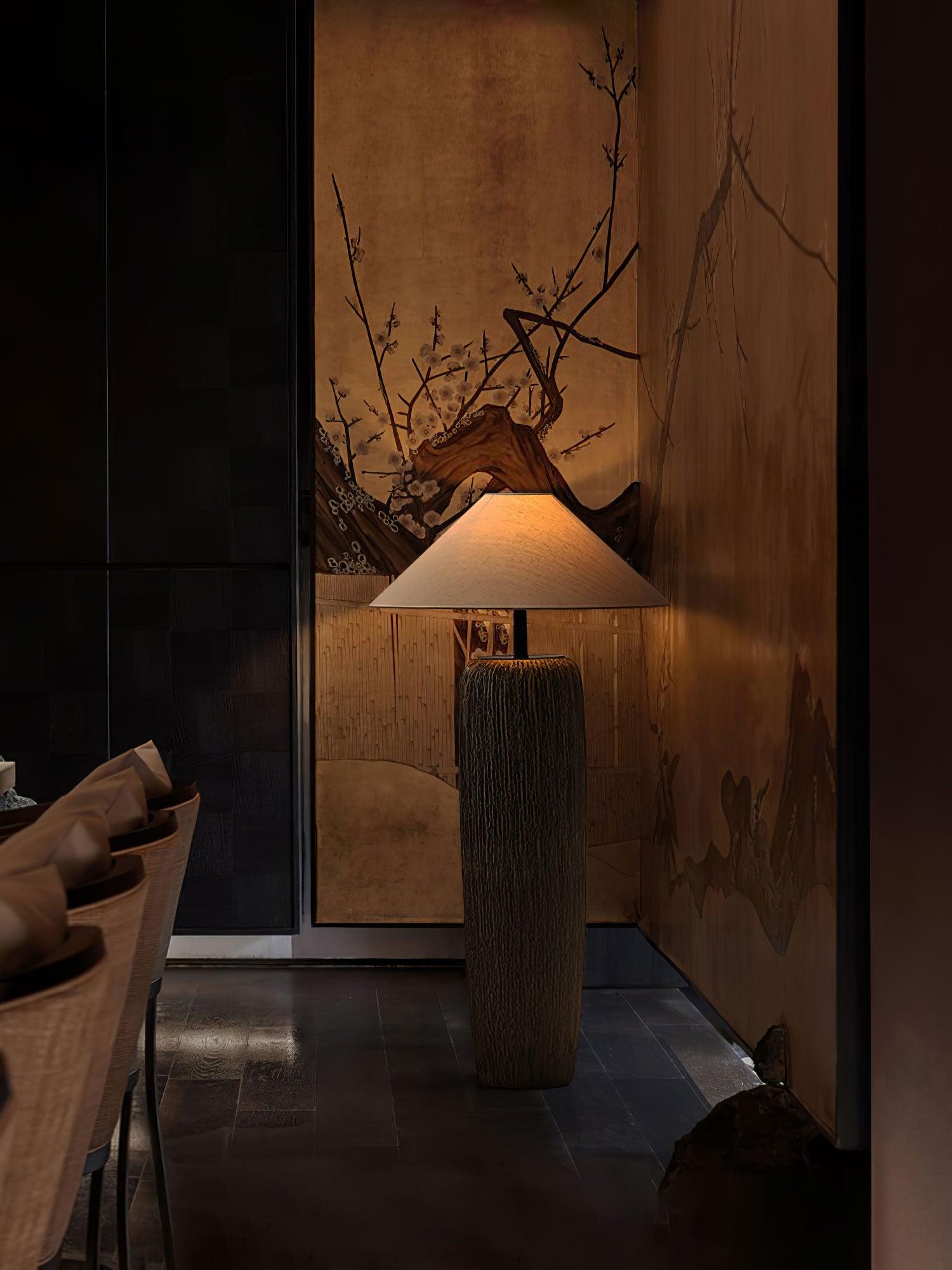 Vintage Weathered Wood Grain Floor Lamp for Reading and Living Room