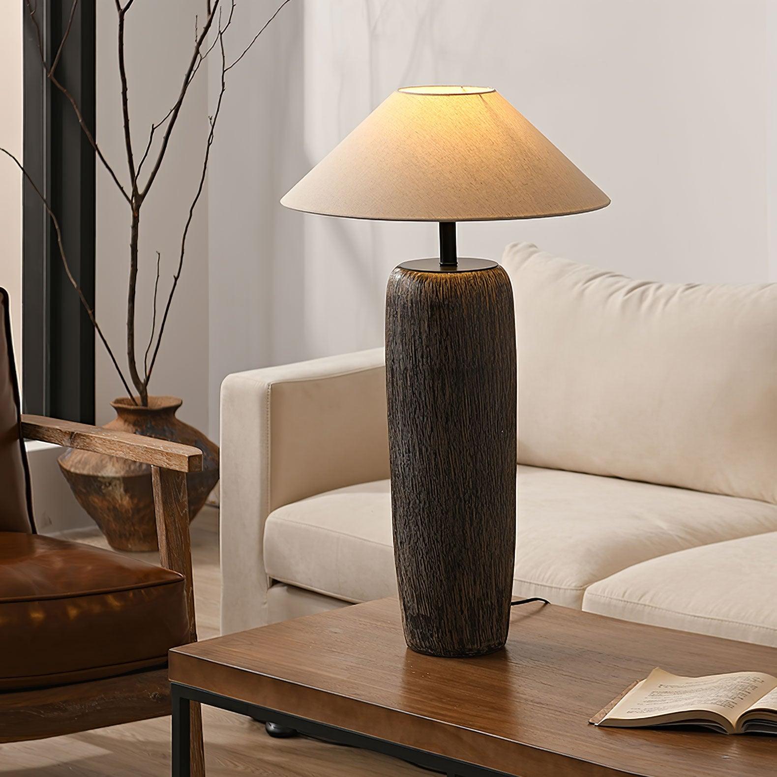 Vintage Weathered Wood Grain Floor Lamp for Reading and Living Room