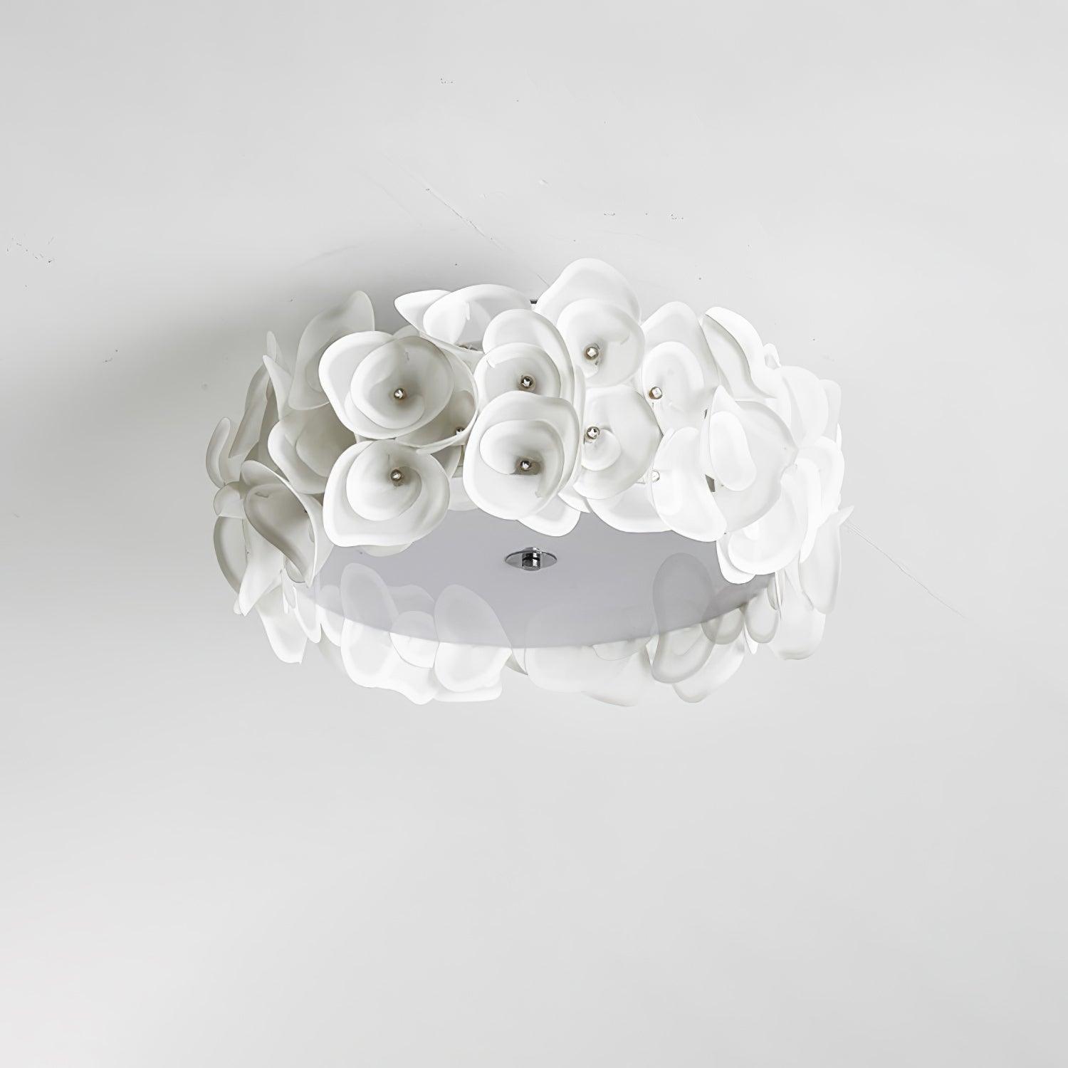 White Hydrangea Floral Petal Semi Flush Mount Ceiling Lamp for Bedroom and Living Room