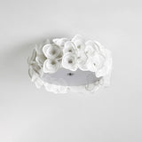 White Hydrangea Floral Petal Semi Flush Mount Ceiling Lamp for Bedroom and Living Room