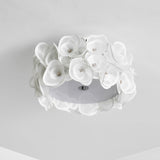 White Hydrangea Floral Petal Semi Flush Mount Ceiling Lamp for Bedroom and Living Room
