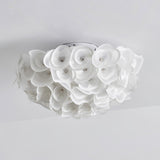White Hydrangea Floral Petal Semi Flush Mount Ceiling Lamp for Bedroom and Living Room
