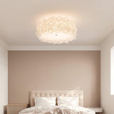 White Hydrangea Floral Petal Semi Flush Mount Ceiling Lamp for Bedroom and Living Room