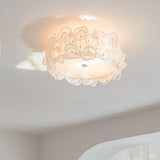 White Hydrangea Floral Petal Semi Flush Mount Ceiling Lamp for Bedroom and Living Room