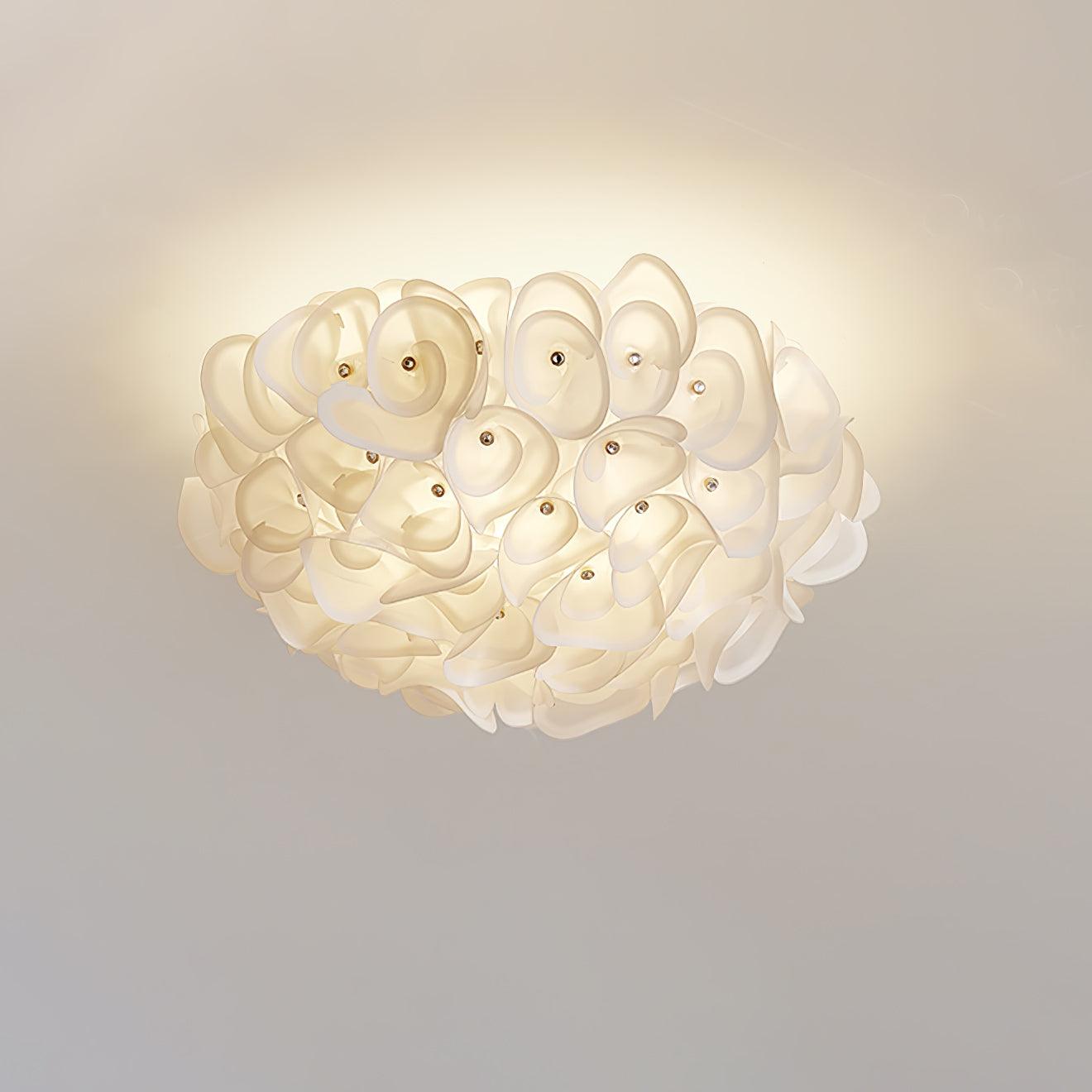 White Hydrangea Floral Petal Semi Flush Mount Ceiling Lamp for Bedroom and Living Room