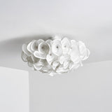 White Hydrangea Floral Petal Semi Flush Mount Ceiling Lamp for Bedroom and Living Room