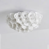 White Hydrangea Floral Petal Semi Flush Mount Ceiling Lamp for Bedroom and Living Room