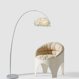 Modern White Hydrangea Floral Torchiere Floor Lamp with Marble Base