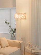 Modern White Hydrangea Floral Torchiere Floor Lamp with Marble Base