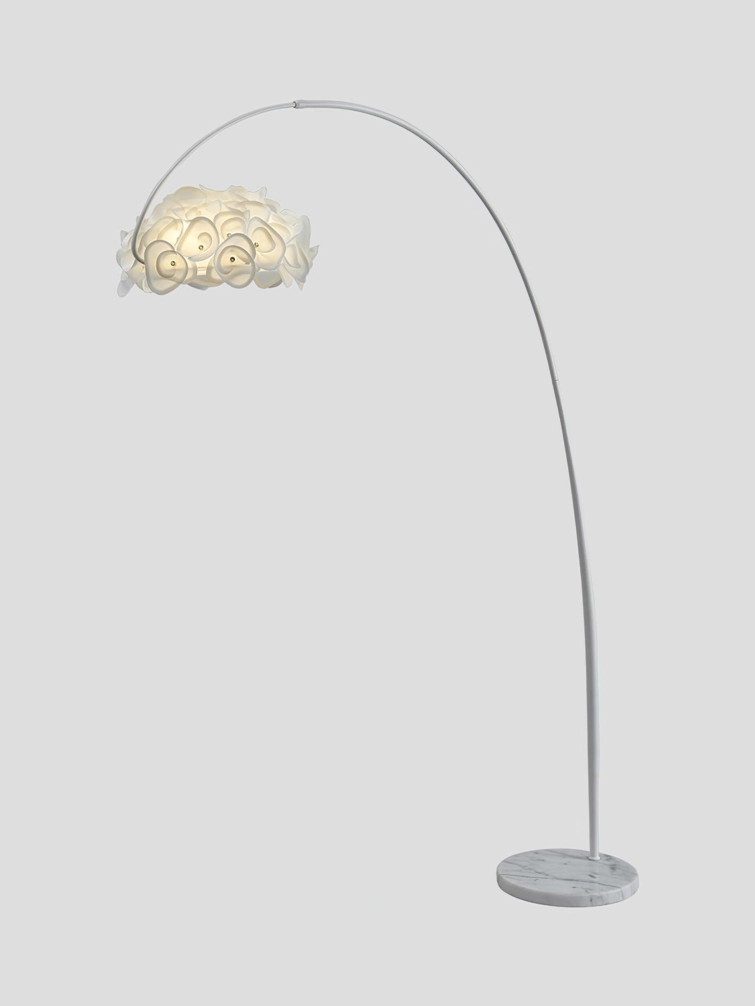 Modern White Hydrangea Floral Torchiere Floor Lamp with Marble Base