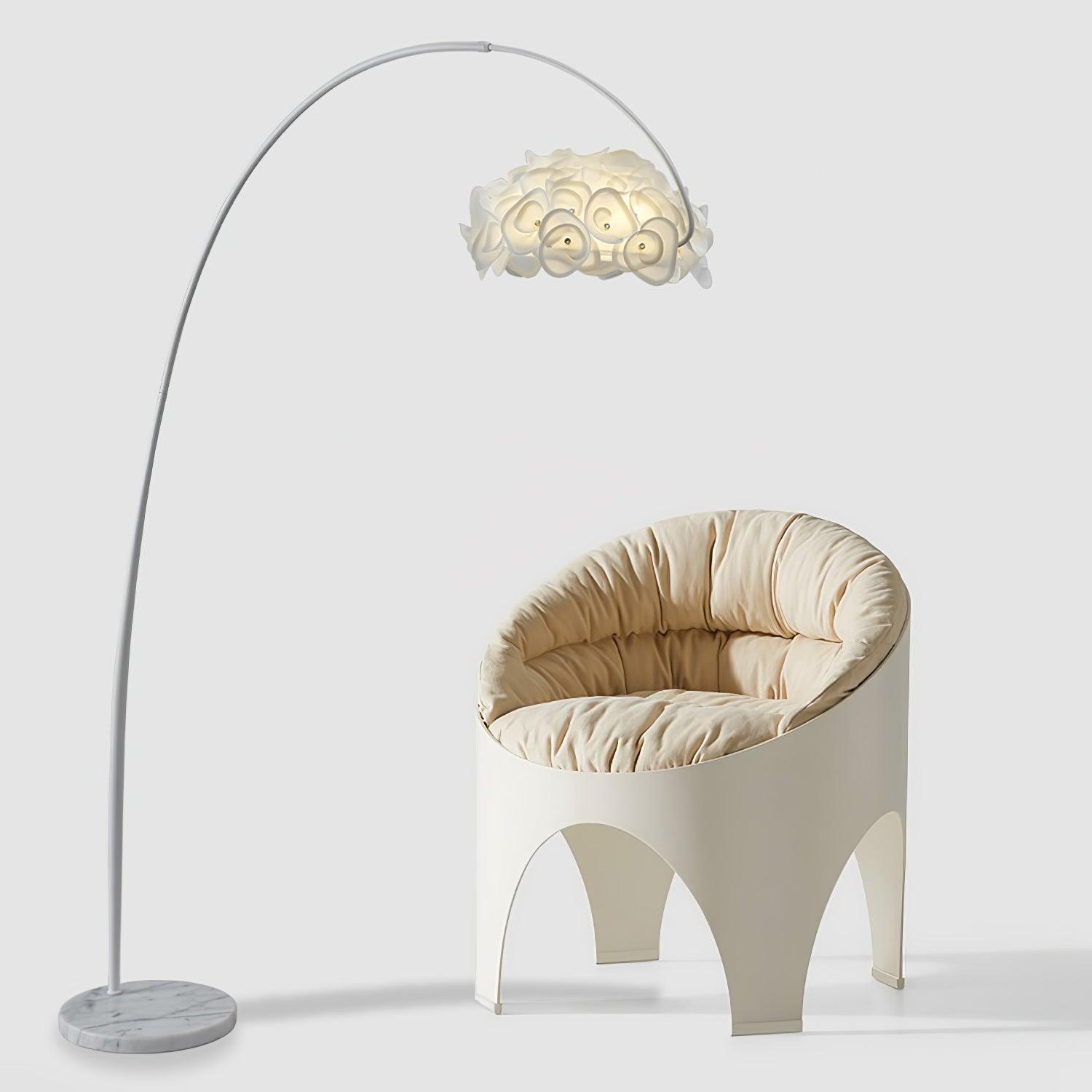 Modern White Hydrangea Floral Torchiere Floor Lamp with Marble Base