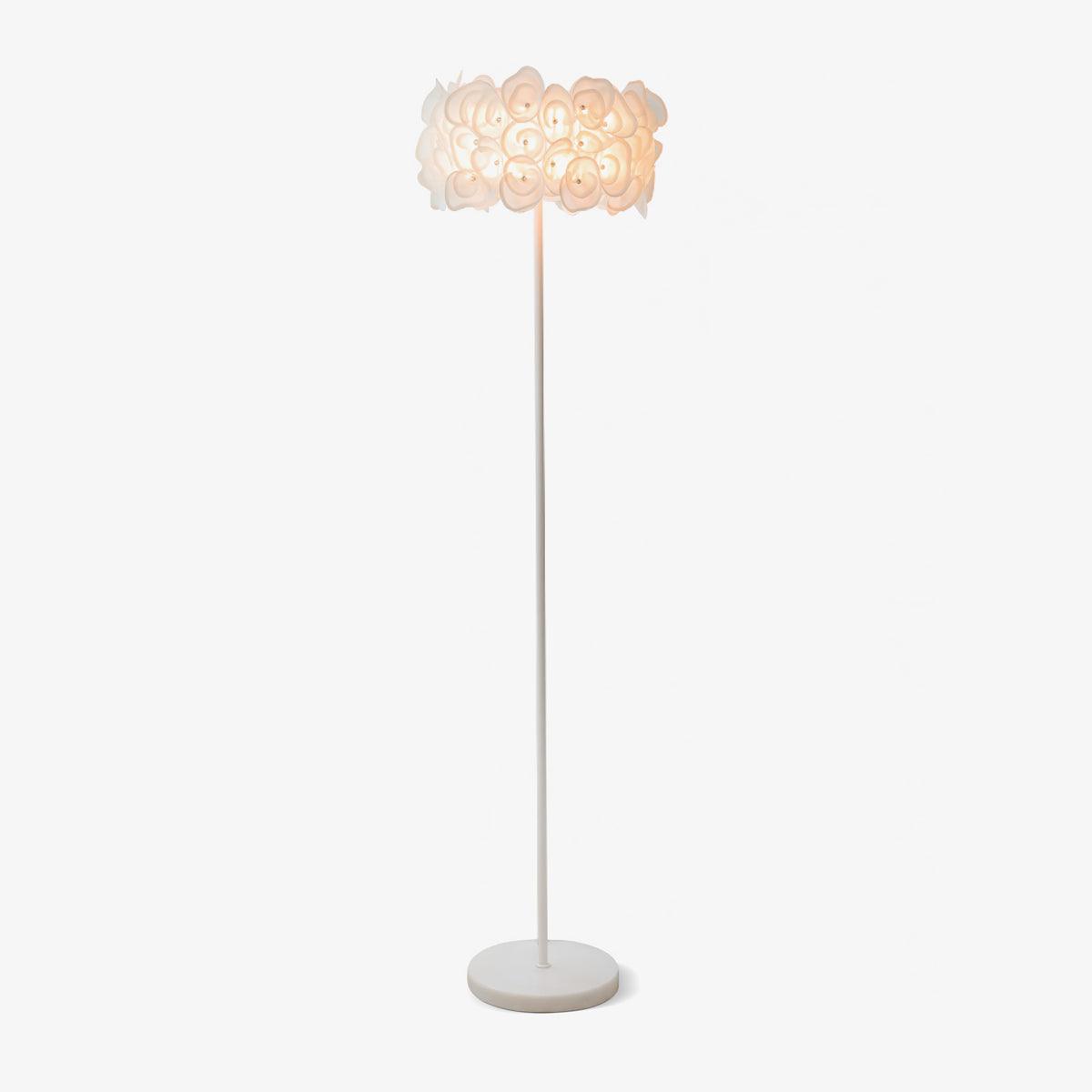 Modern White Hydrangea Floral Torchiere Floor Lamp with Marble Base