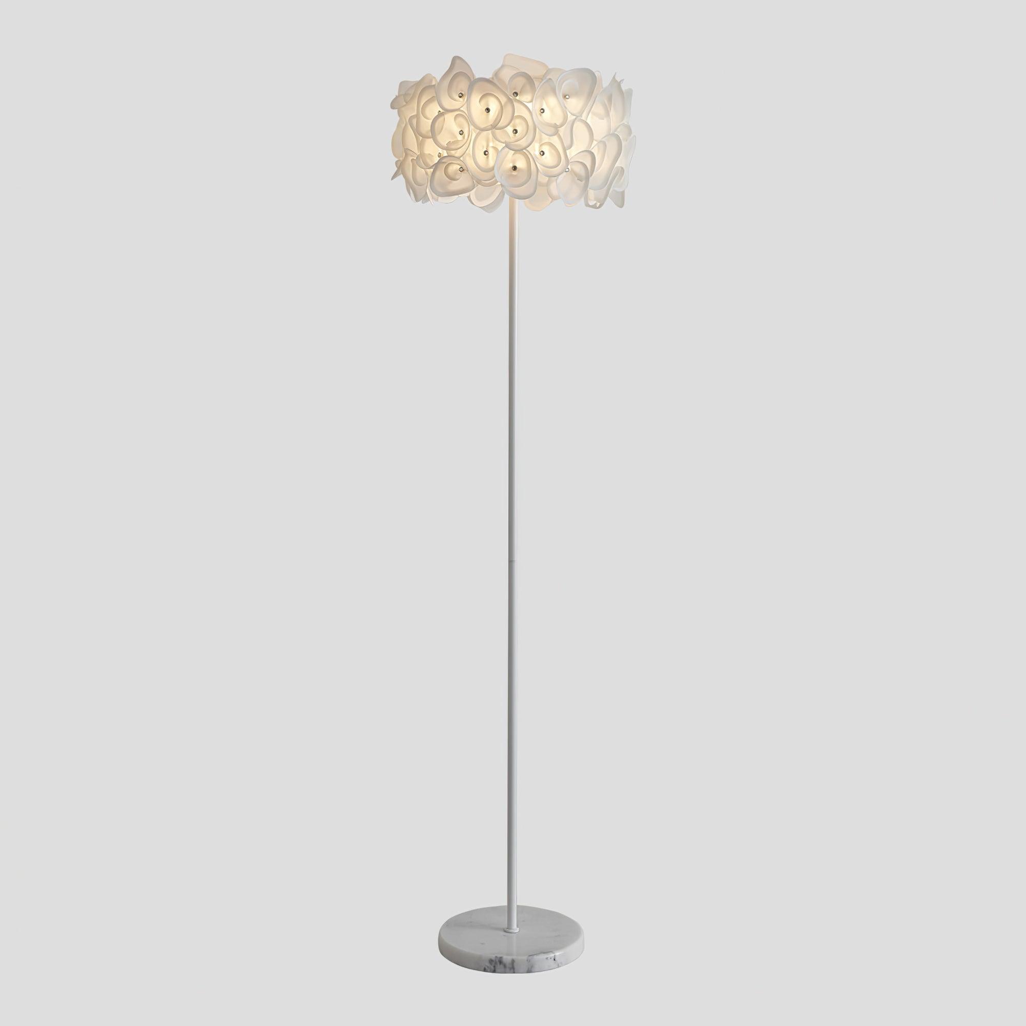 Modern White Hydrangea Floral Torchiere Floor Lamp with Marble Base