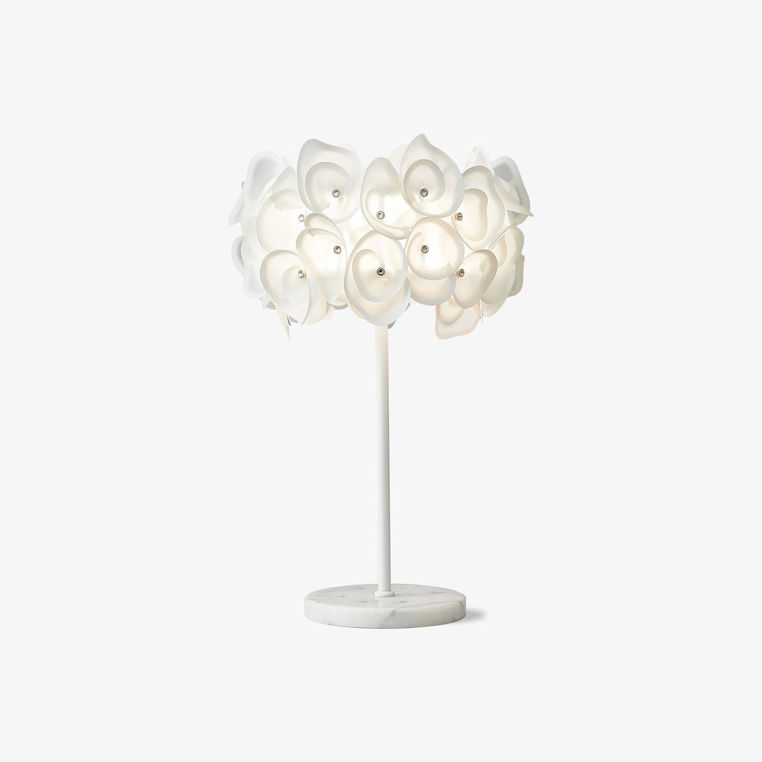 Modern White Hydrangea Table Lamp with Artistic Floral Petal Design and Marble Base
