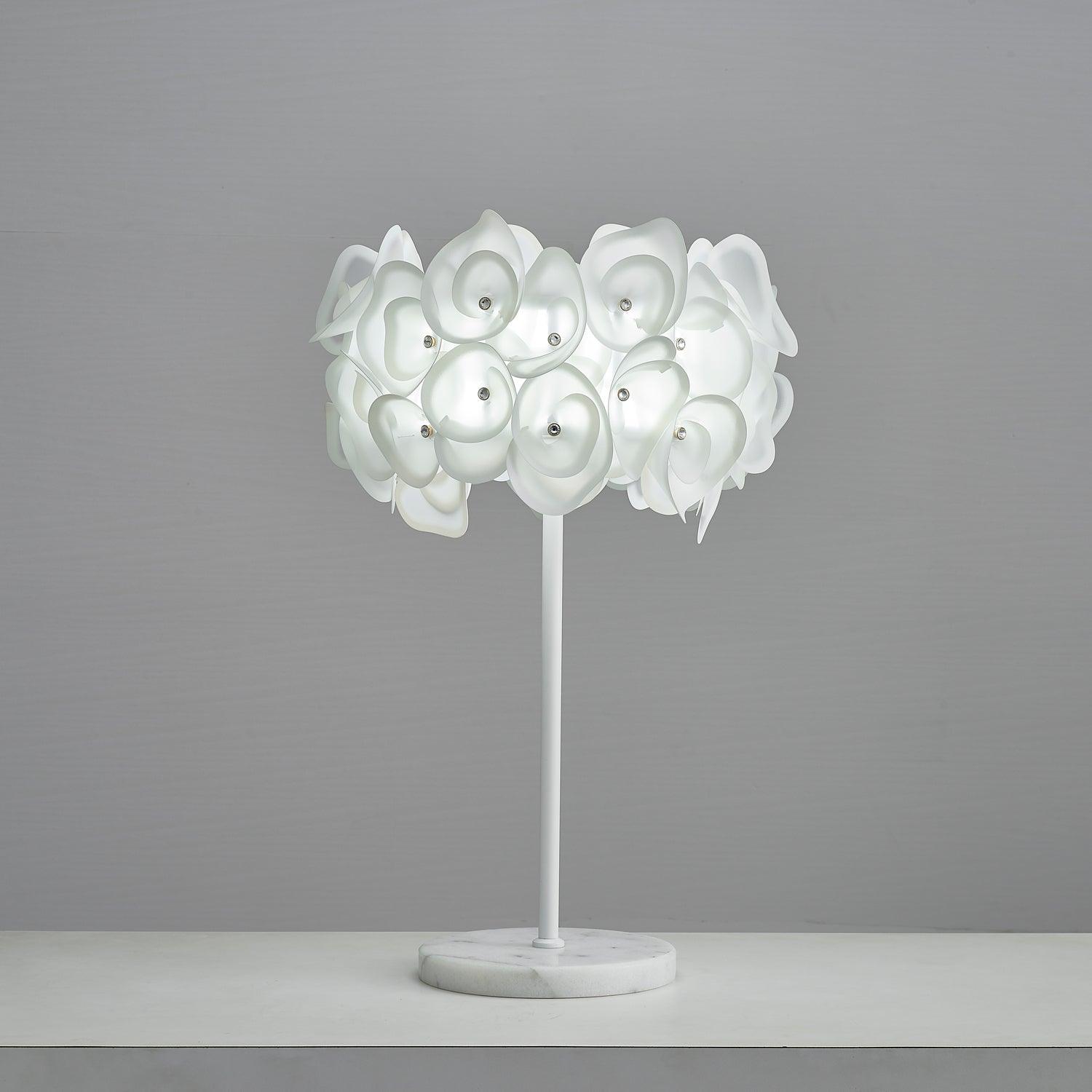 Modern White Hydrangea Table Lamp with Artistic Floral Petal Design and Marble Base