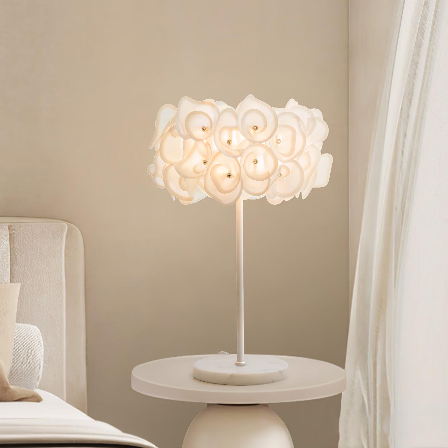 Modern White Hydrangea Table Lamp with Artistic Floral Petal Design and Marble Base