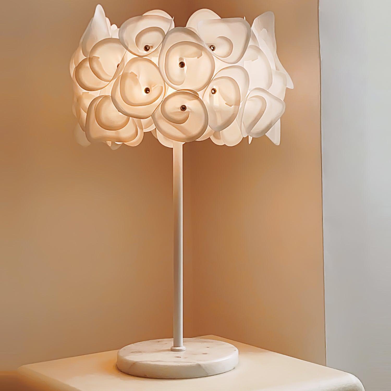 Modern White Hydrangea Table Lamp with Artistic Floral Petal Design and Marble Base