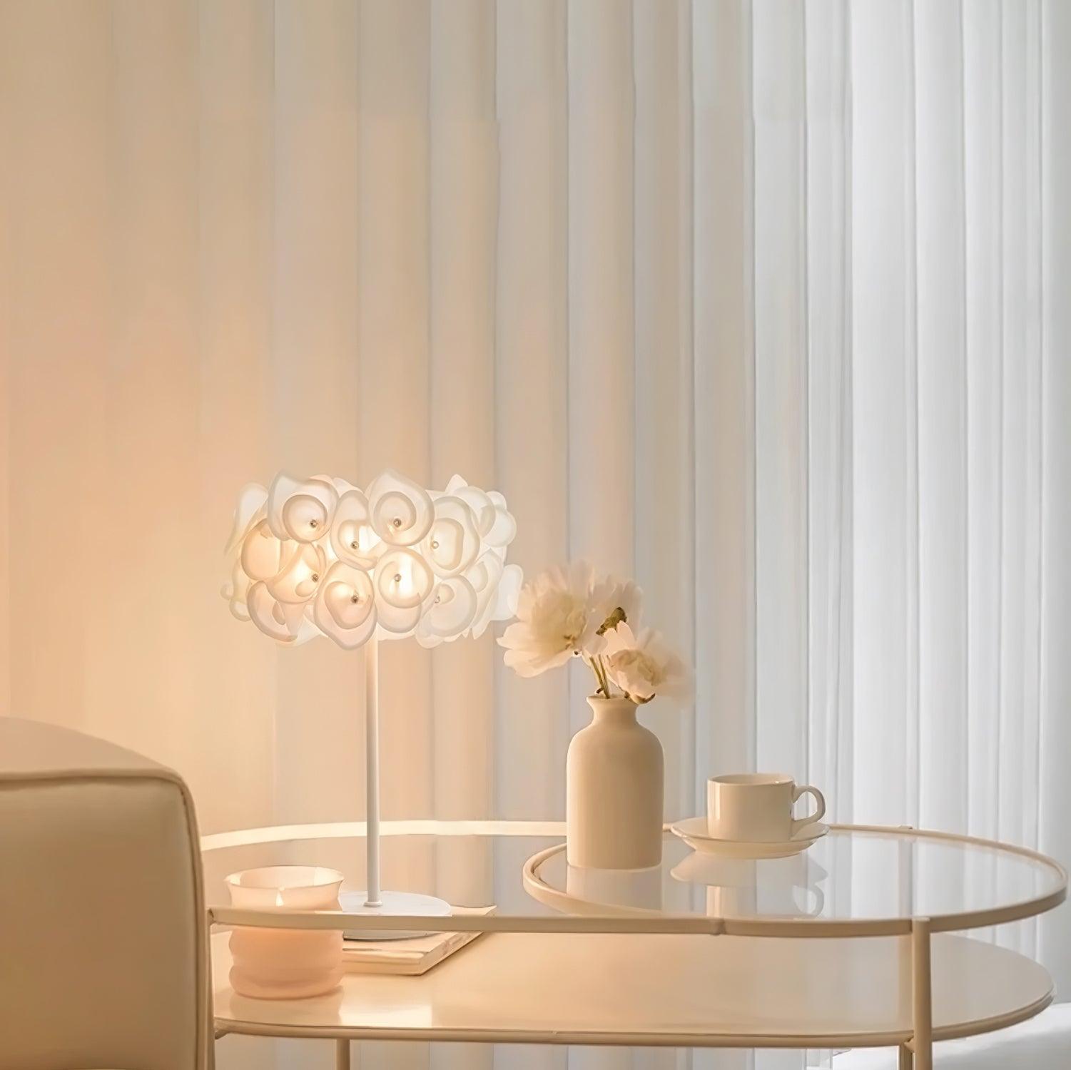 Modern White Hydrangea Table Lamp with Artistic Floral Petal Design and Marble Base