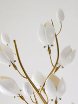 White Porcelain Magnolia Tree Inspired Floor Lamp with Gold Metal Frame and Ceramic Petal Shades