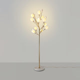 White Porcelain Magnolia Tree Inspired Floor Lamp with Gold Metal Frame and Ceramic Petal Shades