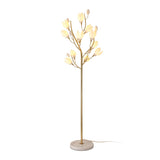 White Porcelain Magnolia Tree Inspired Floor Lamp with Gold Metal Frame and Ceramic Petal Shades