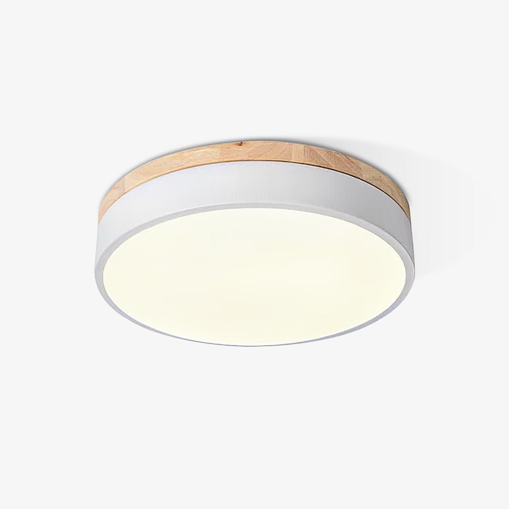 Modern White Round Wooden LED Ceiling Light Flush Mount Fixture for Bedroom and Living Room