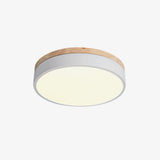 Modern White Round Wooden LED Ceiling Light Flush Mount Fixture for Bedroom and Living Room