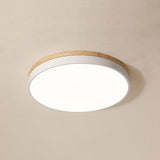 Modern White Round Wooden LED Ceiling Light Flush Mount Fixture for Bedroom and Living Room