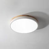 Modern White Round Wooden LED Ceiling Light Flush Mount Fixture for Bedroom and Living Room