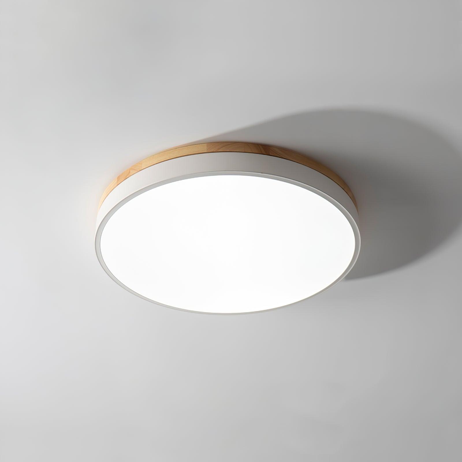 Modern White Round Wooden LED Ceiling Light Flush Mount Fixture for Bedroom and Living Room