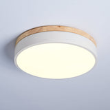 Modern White Round Wooden LED Ceiling Light Flush Mount Fixture for Bedroom and Living Room