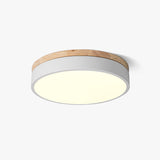 Modern White Round Wooden LED Ceiling Light Flush Mount Fixture for Bedroom and Living Room