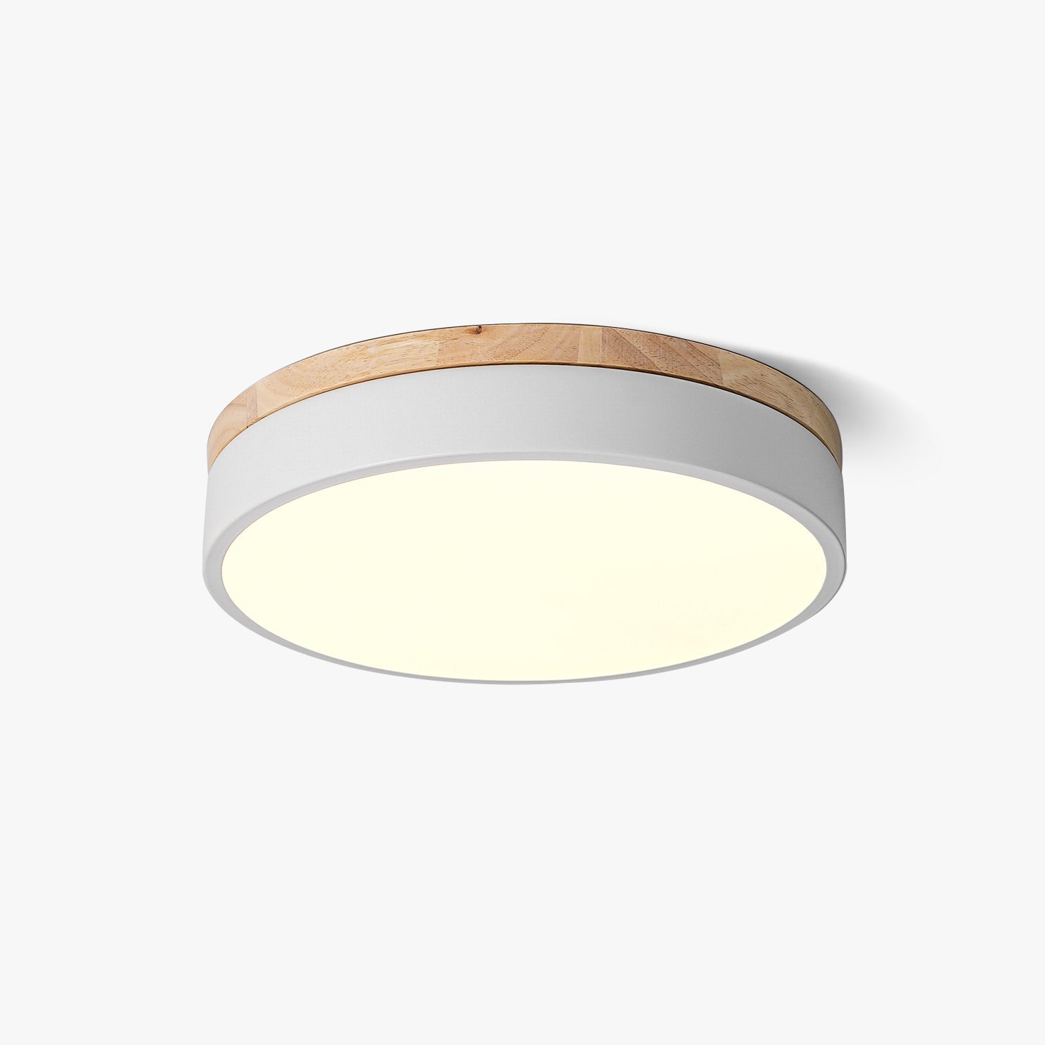 Modern White Round Wooden LED Ceiling Light Flush Mount Fixture for Bedroom and Living Room