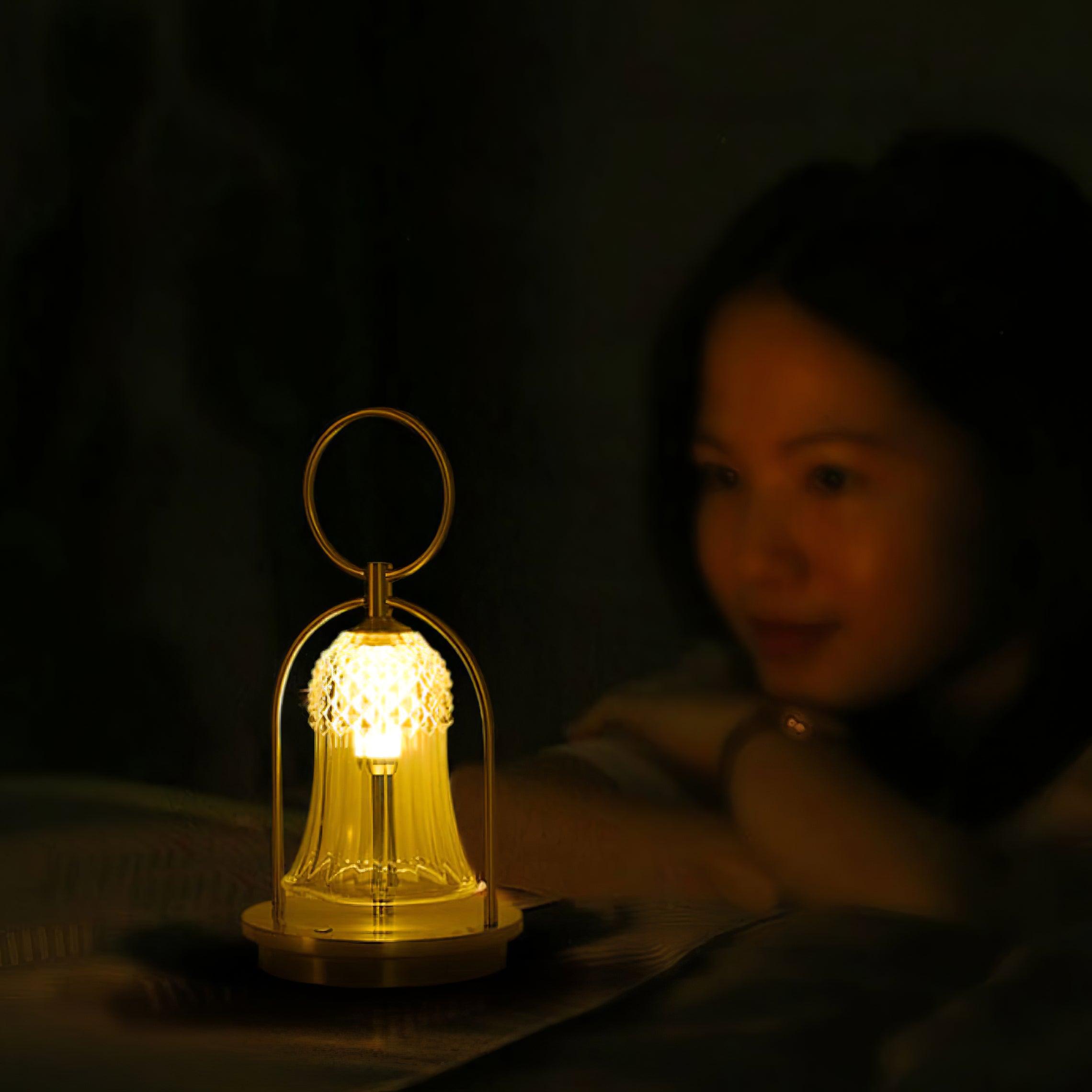 Rechargeable LED Glass Table Lamp Portable Battery Powered Lantern for Bedroom Living Room and Camping