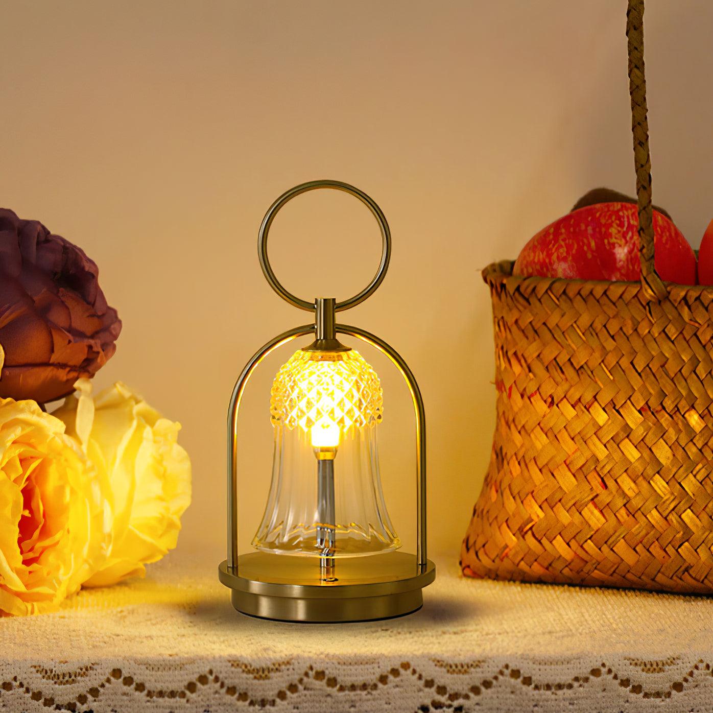 Rechargeable LED Glass Table Lamp Portable Battery Powered Lantern for Bedroom Living Room and Camping