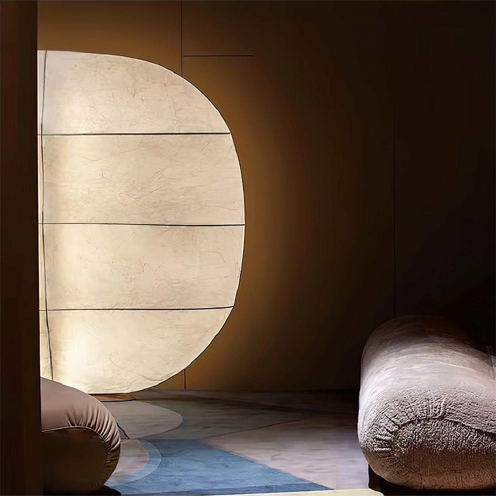 Windsurfing Sculptural Floor Lamp with White Resin Shade and Natural Wood Base