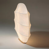 Windsurfing Sculptural Floor Lamp with White Resin Shade and Natural Wood Base