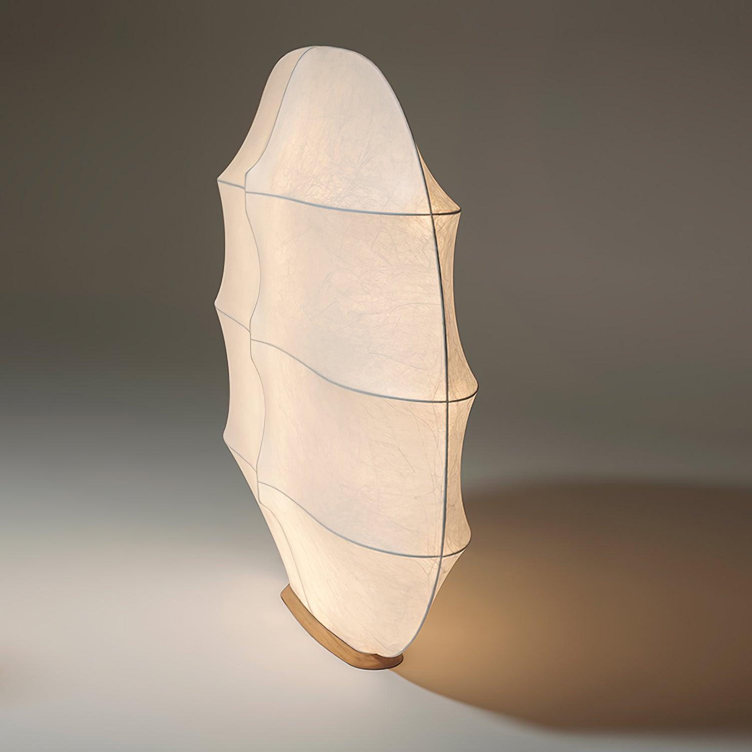Windsurfing Sculptural Floor Lamp with White Resin Shade and Natural Wood Base