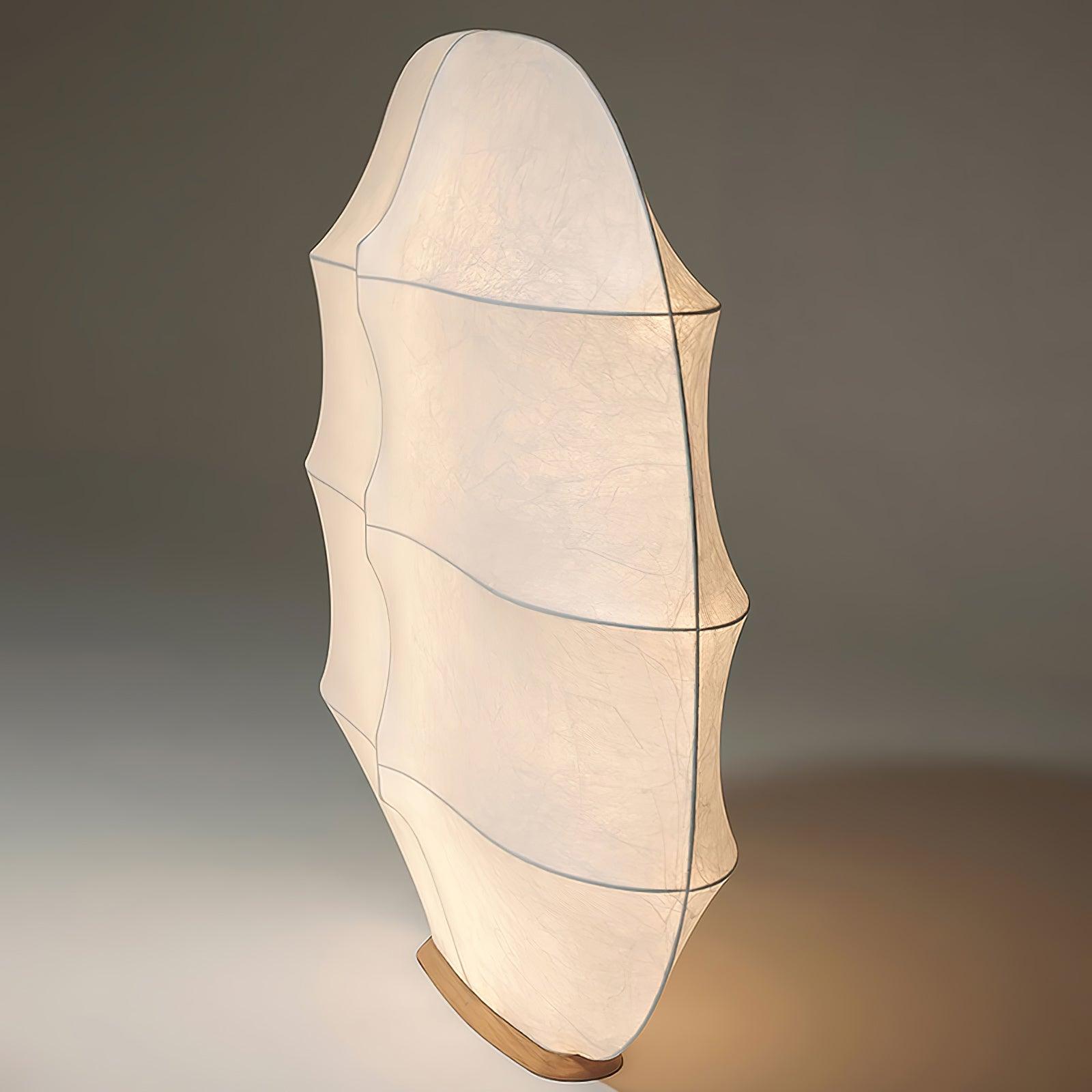 Windsurfing Sculptural Floor Lamp with White Resin Shade and Natural Wood Base