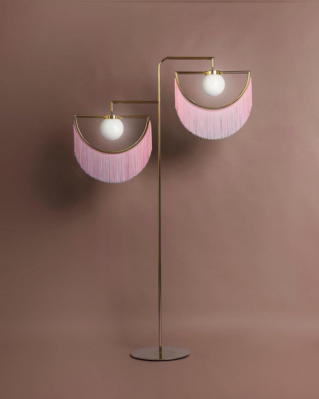 Art Deco Geometric Standing Lamp with Multi Color Tassel Fringes and Glass Globe