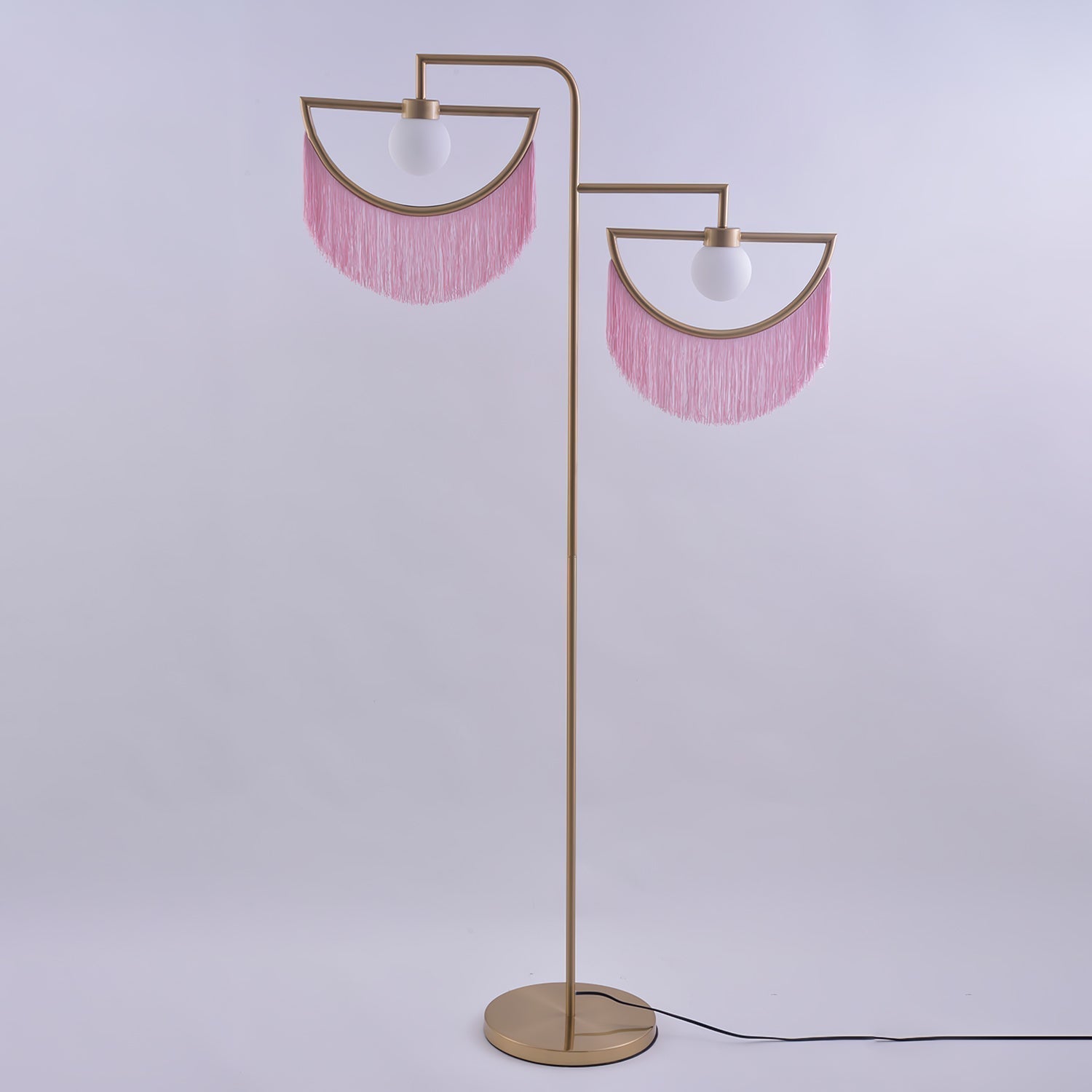 Art Deco Geometric Standing Lamp with Multi Color Tassel Fringes and Glass Globe